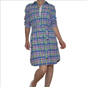 Button down Shirt dress Plaid Collared Long Sleeves Cotton blend US POLO ASSN